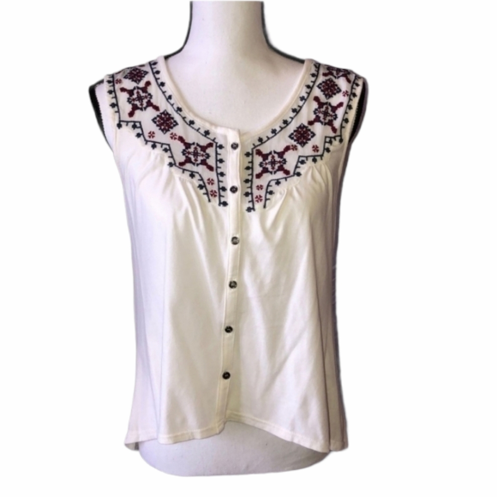 🤩Peasant western white blue pattern button blouse